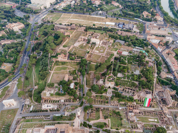 Helicopter view of Palatine Hill and Circus Maximus